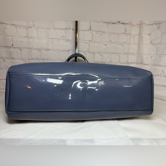 Armani Jeans Tote Blue Gray Patent Leather Large Shoulder Bag w/Bag Charm Silver - Picture 6 of 13